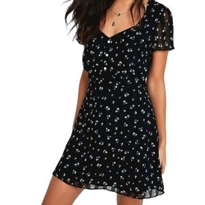 Anthropologie The East Order Ami Mini Dress Black Floral Short Sleeve